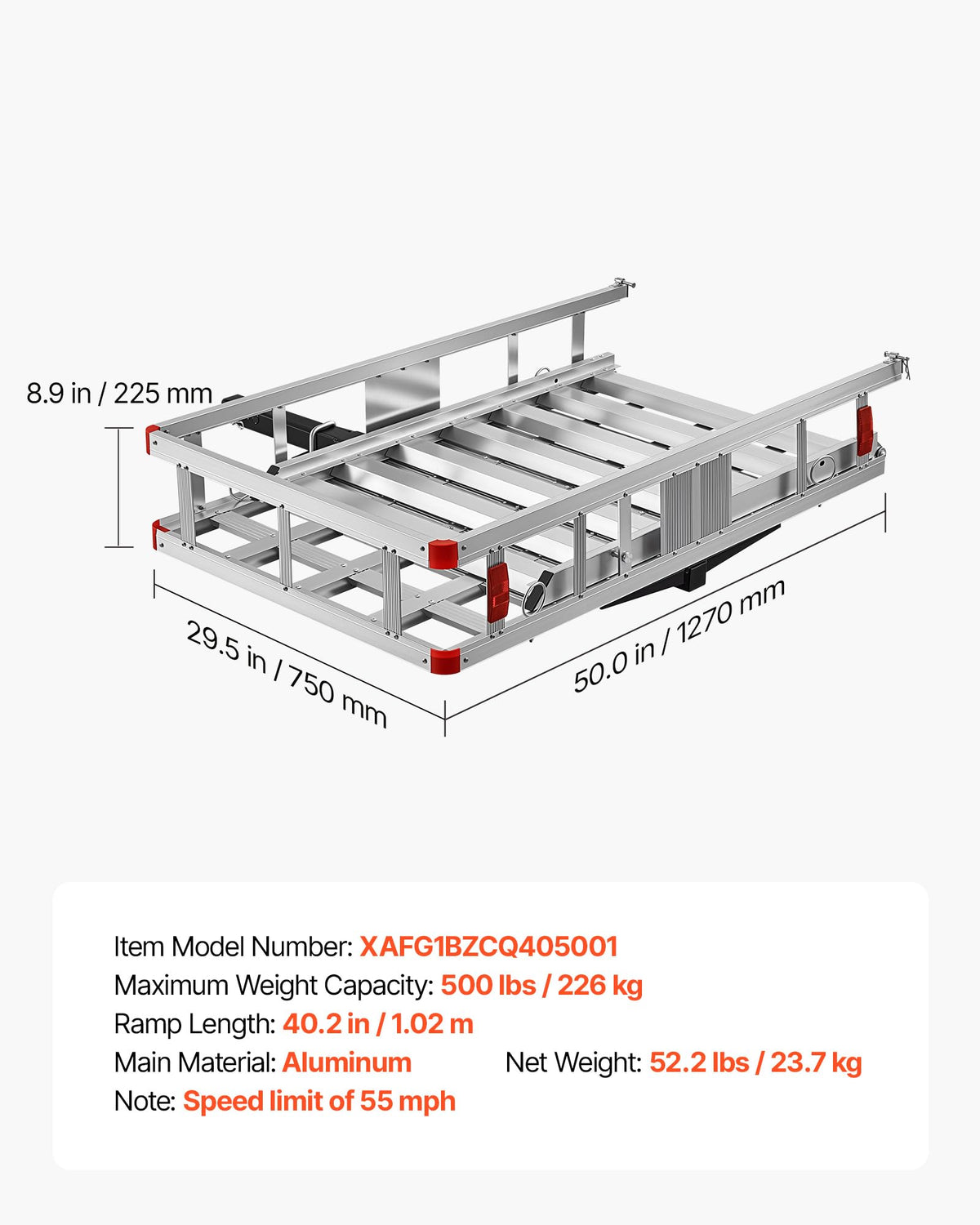 500LBS Aluminum Hitch Wheelchair Carrier with Folding Ramp F59716