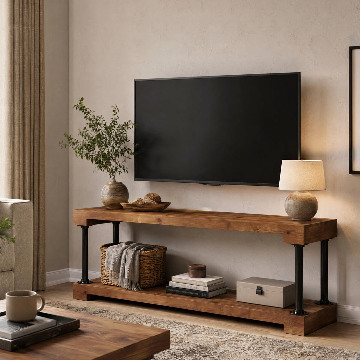 Solid Wood TV Stand for 75-Inch TV O6889