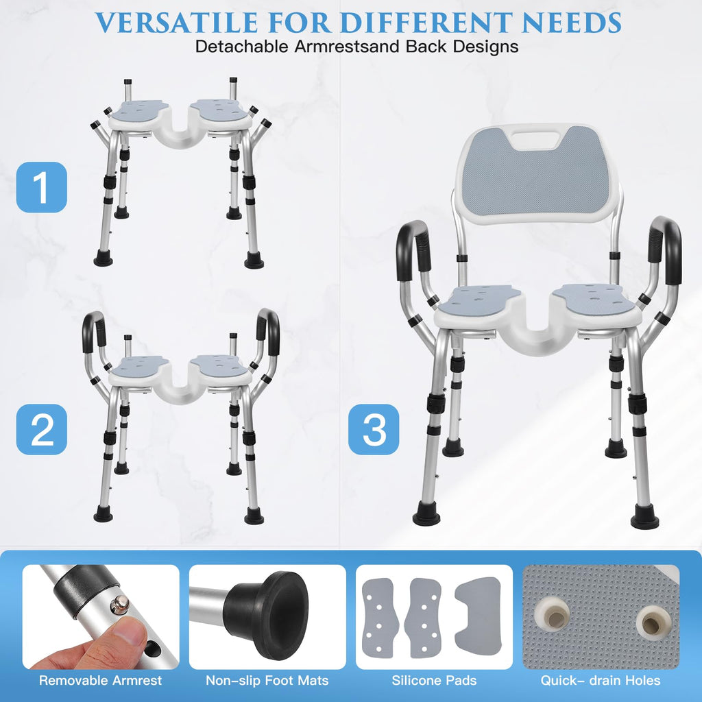 Shower Chair with U-Shaped Seat, Adjustable Height, 350 lb U9771
