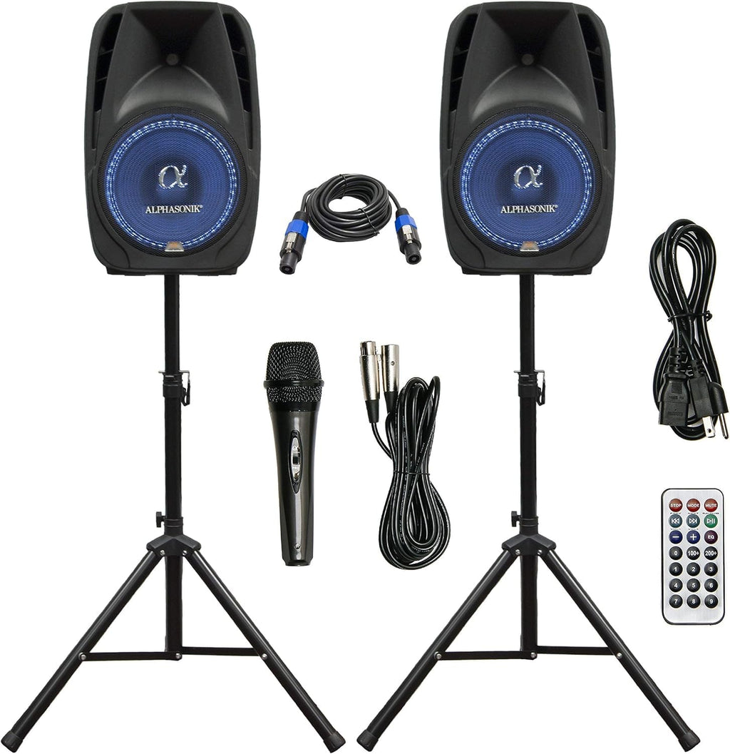 10" Powered 1000W DJ Speakers with Bluetooth USB SD Card AUX MP3 FM Radio PA System LED Lights Karaoke Mic V75148