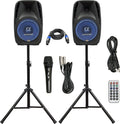 10" Powered 1000W DJ Speakers with Bluetooth USB SD Card AUX MP3 FM Radio PA System LED Lights Karaoke Mic V75148