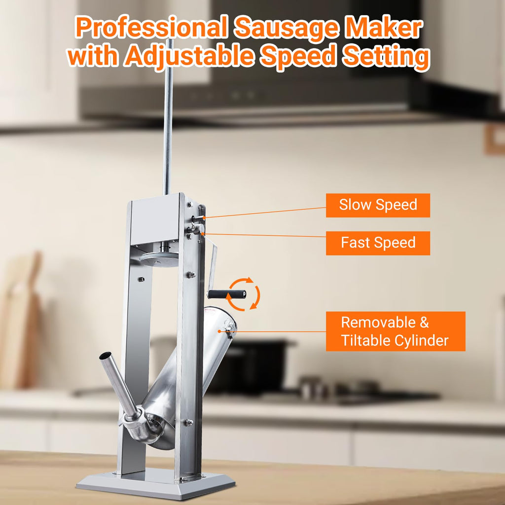 Manual 15LBS Stainless Steel Sausage Stuffer with 5 Stuffing Tubes K139208