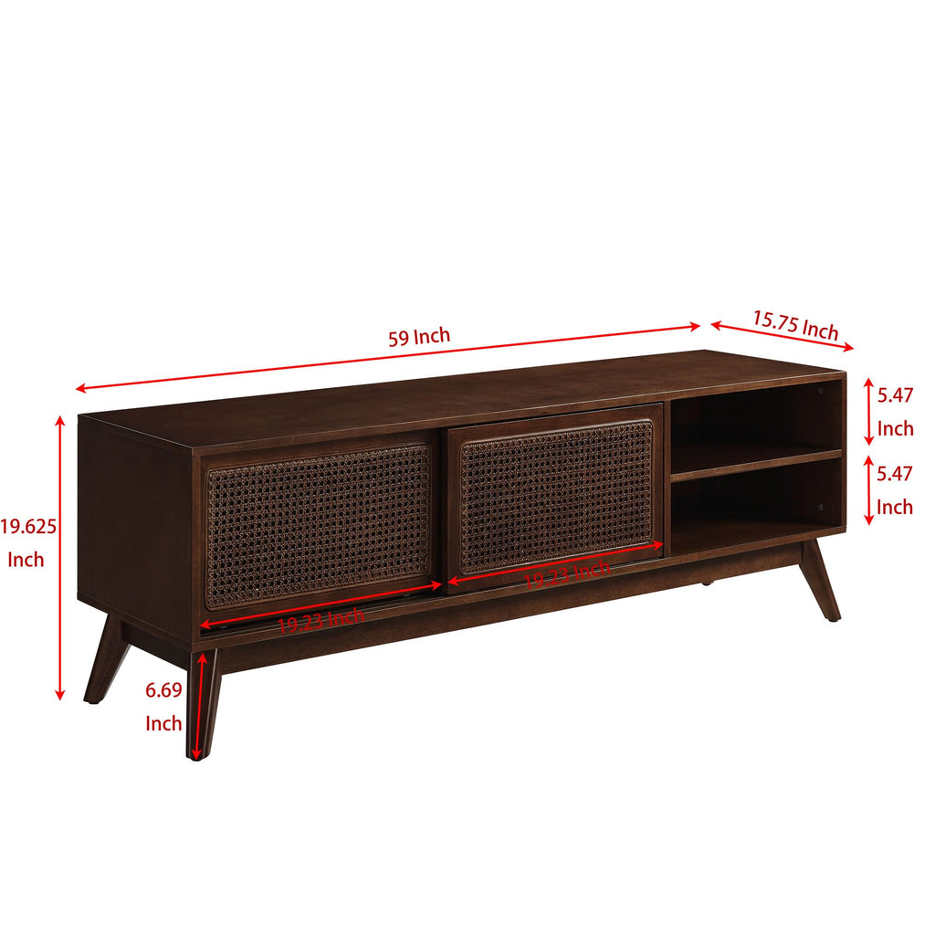 Rattan TV Stand for 65 Inch TV with Sliding Barn Door C22826