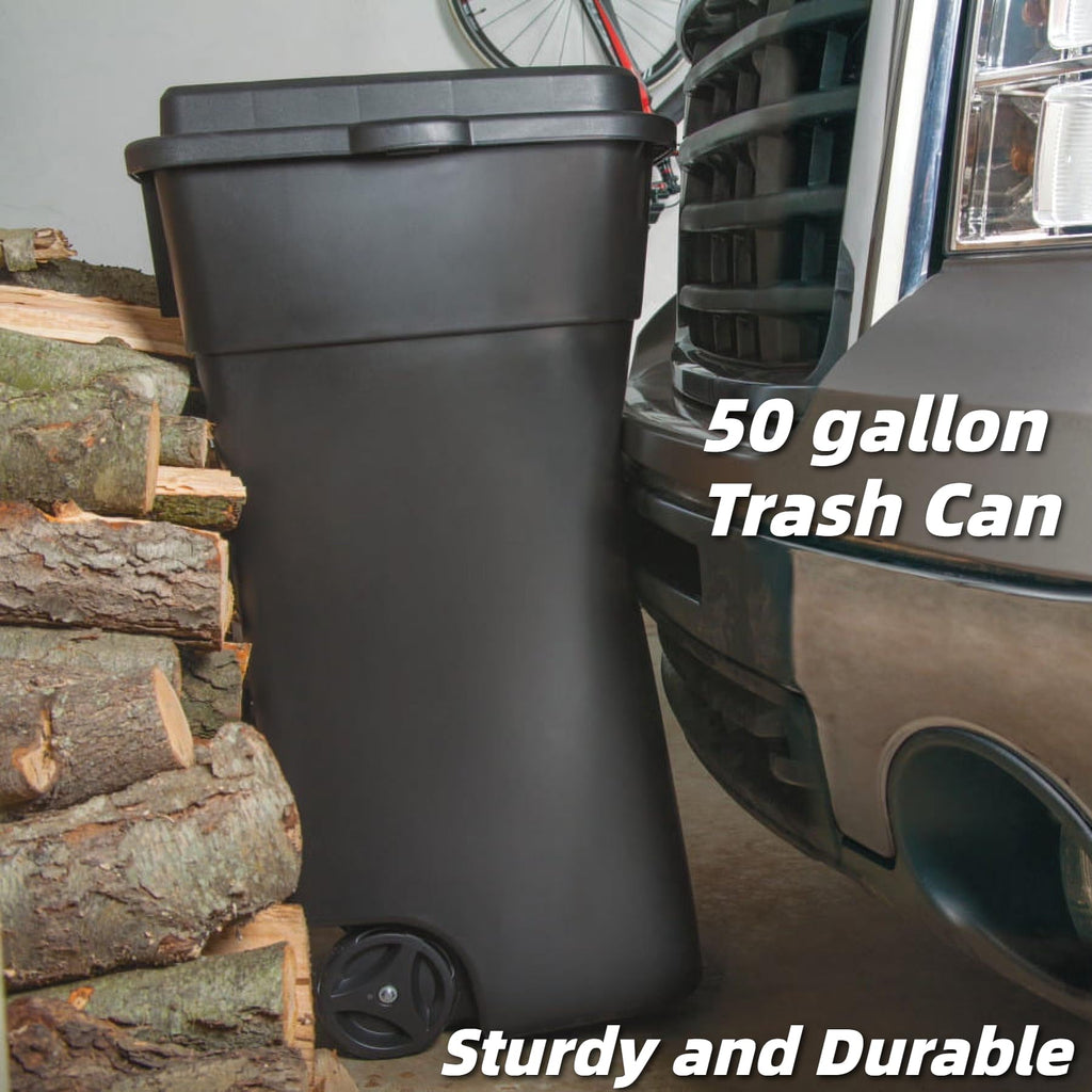 50 Gallon Wheeled Plastic Trash Can with Lid and Handle N312