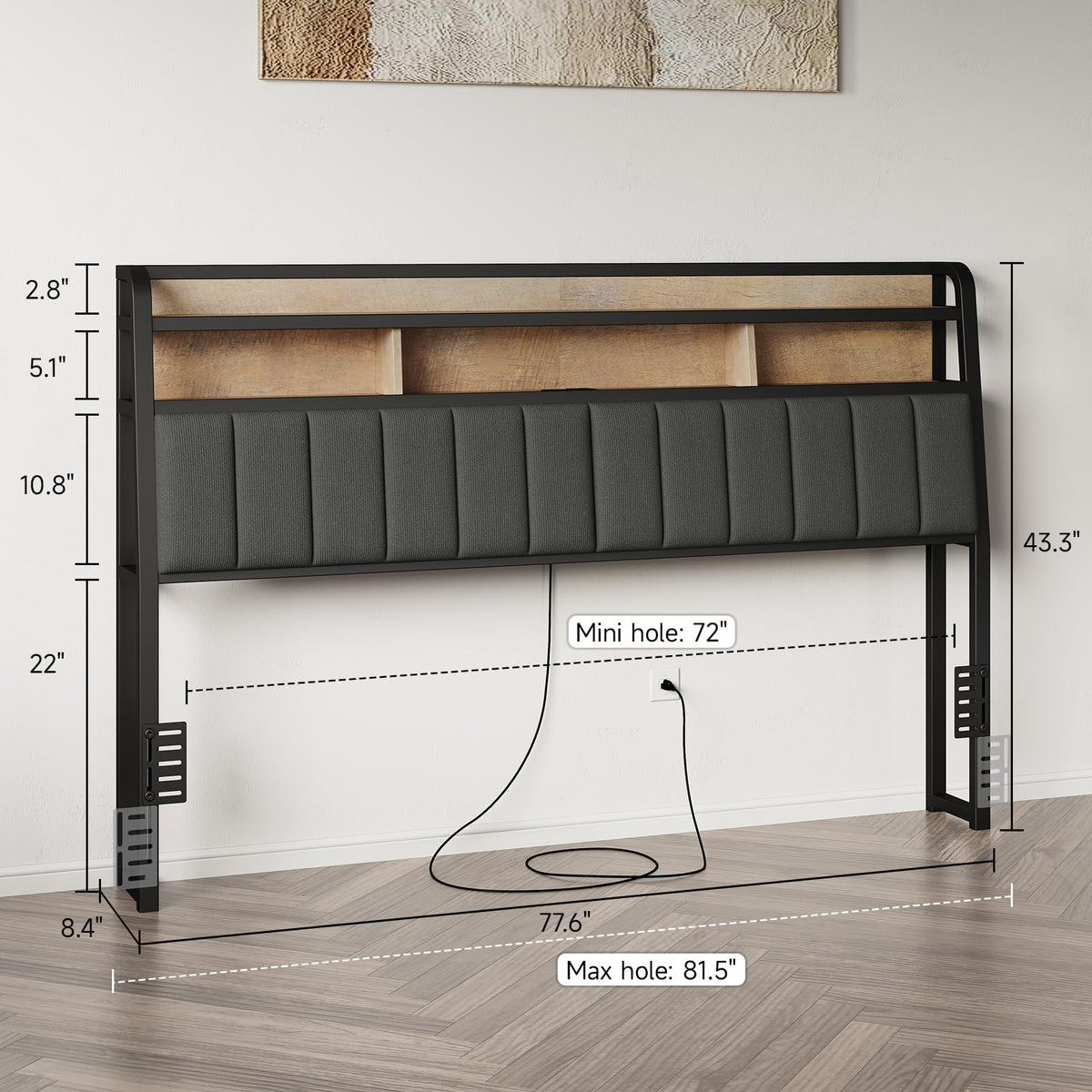 King Headboard with Storage and Charging Station V4437