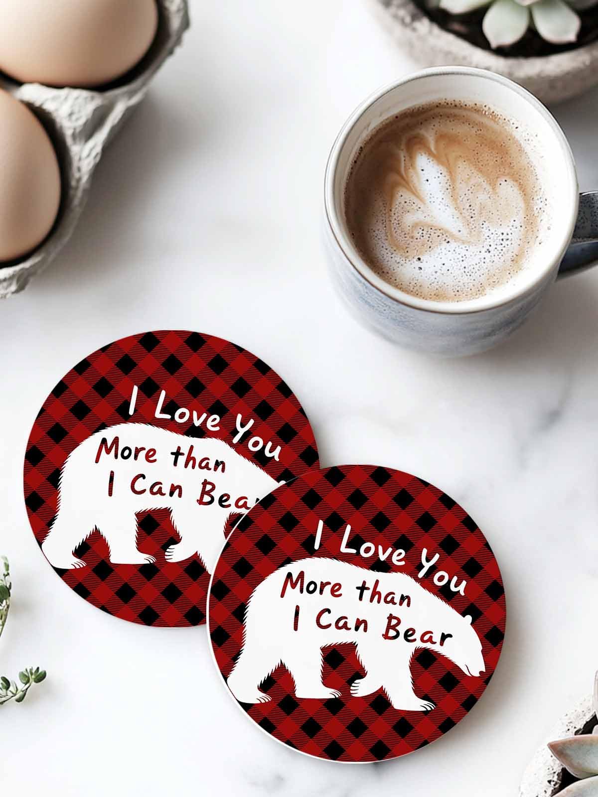 Set of 6 Bear Animal Absorbent Stone Ceramic Coasters with Holder X8969