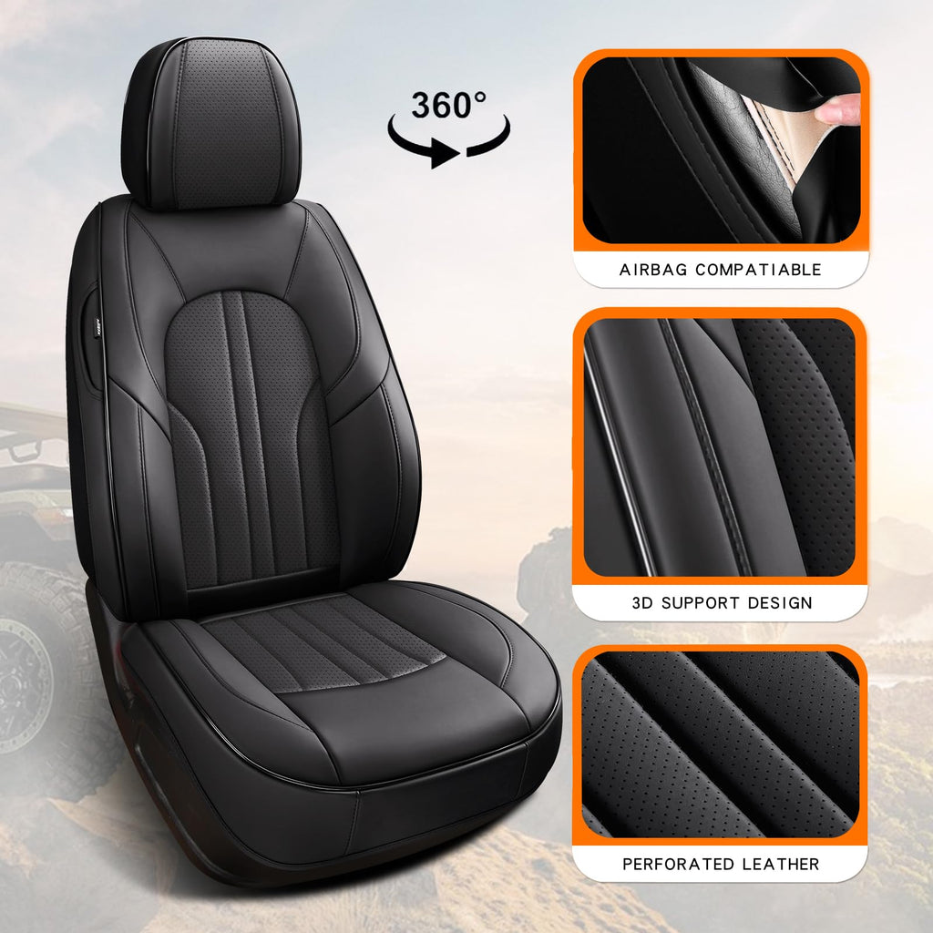 Black Leather Car Seat Cover Full Set I761