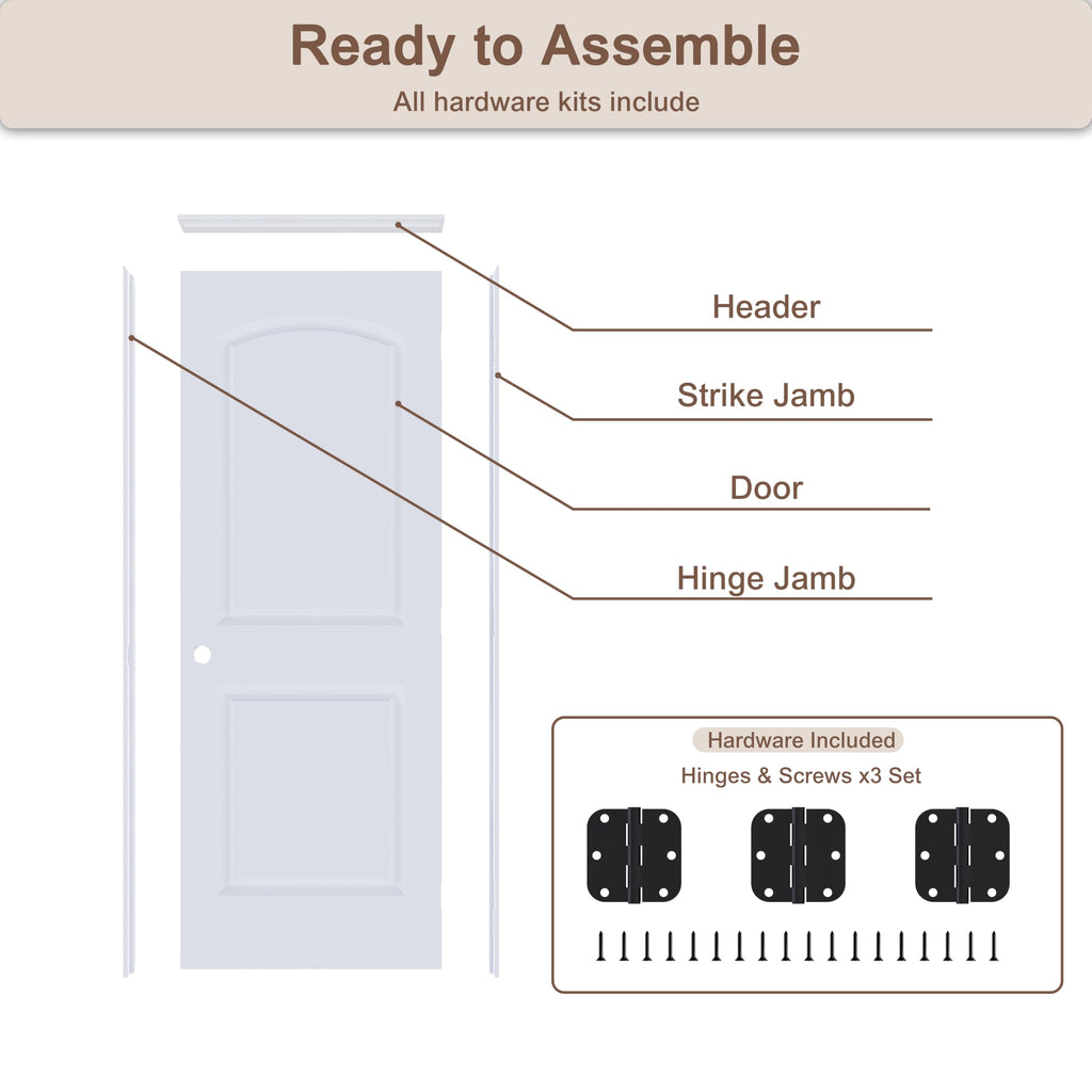 36"x80" Left-Hand Prehung Interior Door with Jamb Kit & Matte Black Hinges L71753