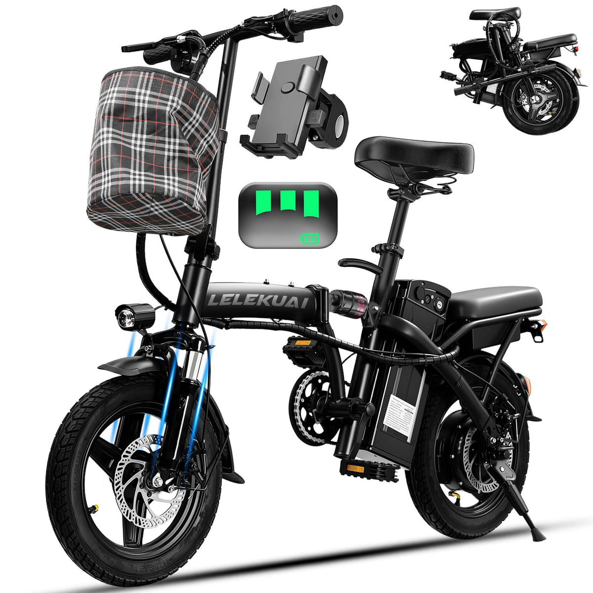 Electric Bike 1200W Peak Motor 20-28MPH 32 Miles Range Removable Battery O70593