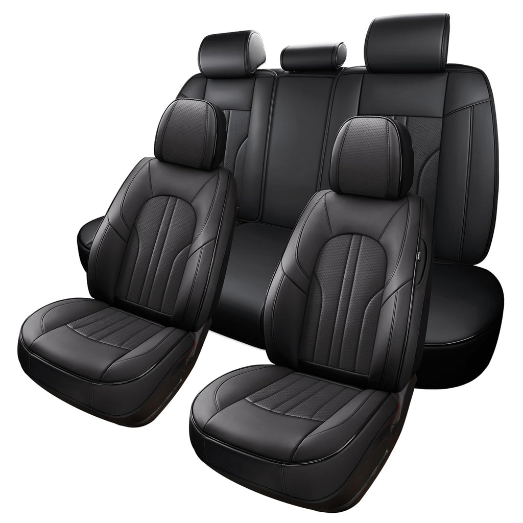 Black Leather Car Seat Cover Full Set I761