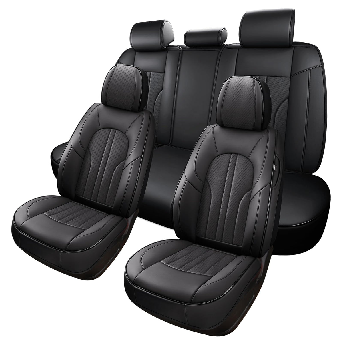 Black Leather Car Seat Cover Full Set I761