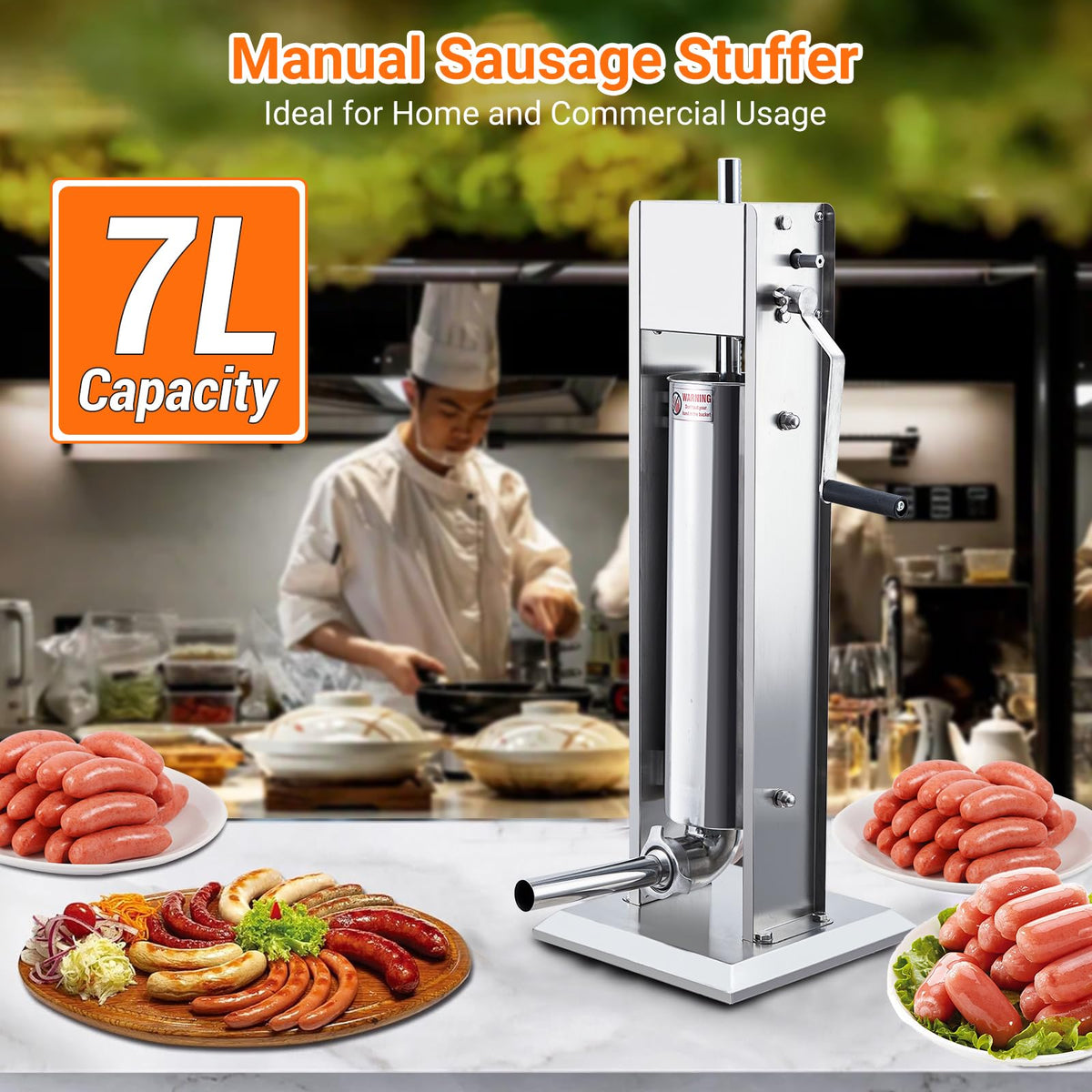 Manual 15LBS Stainless Steel Sausage Stuffer with 5 Stuffing Tubes K139208