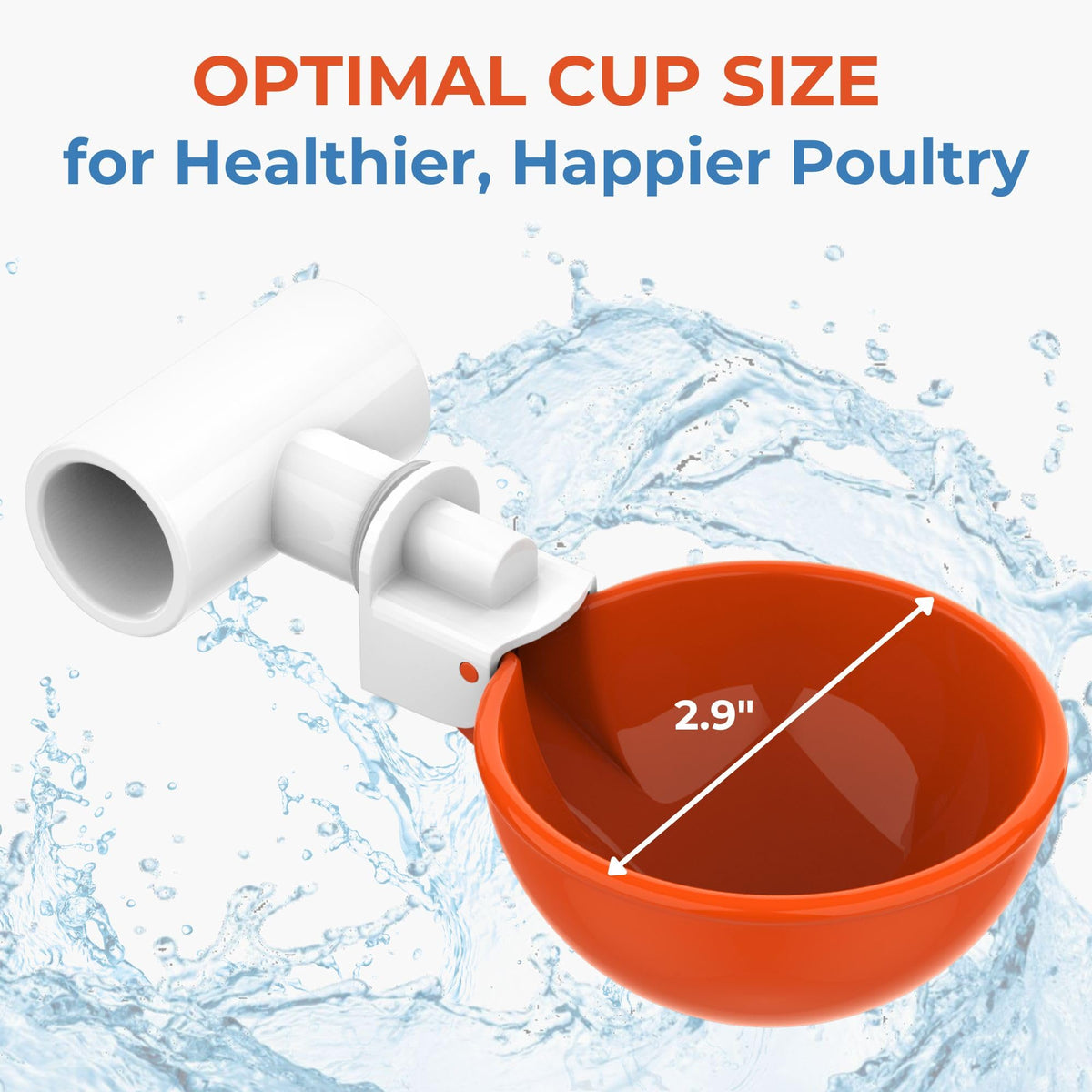 Large Automatic Chicken Waterer Cups with 1/2" PVC Tee Fittings 5-Pack O790