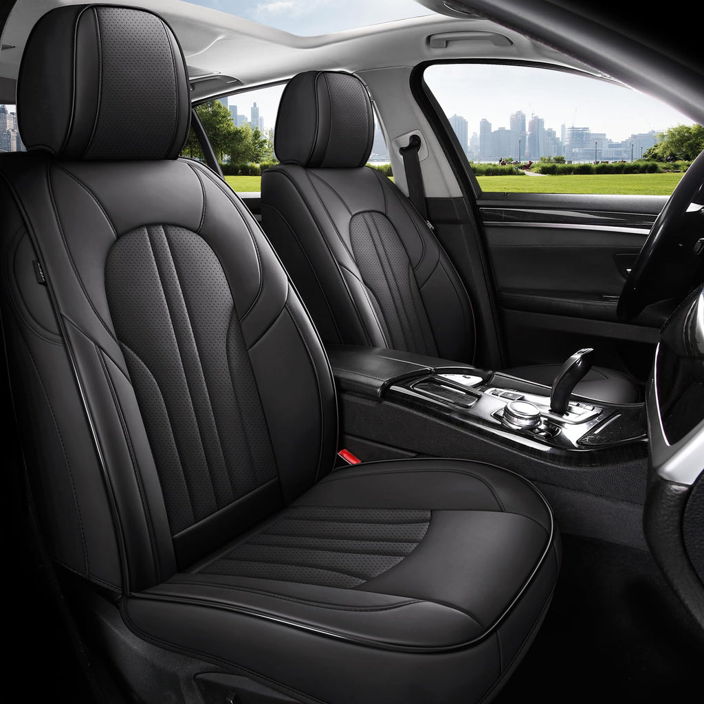 Black Leather Car Seat Cover Full Set I761