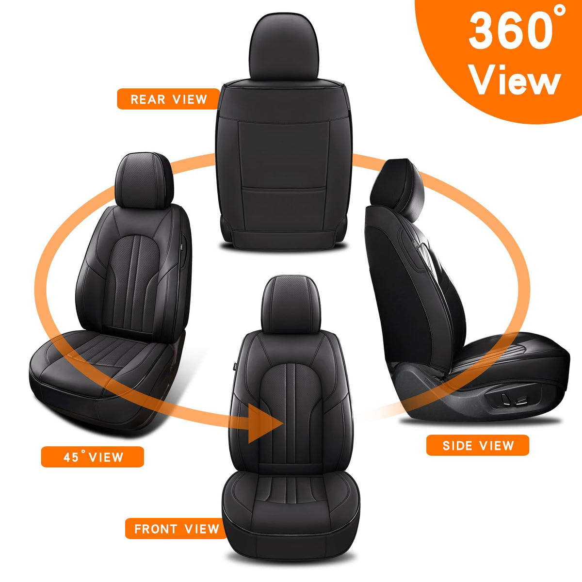 Black Leather Car Seat Cover Full Set I761