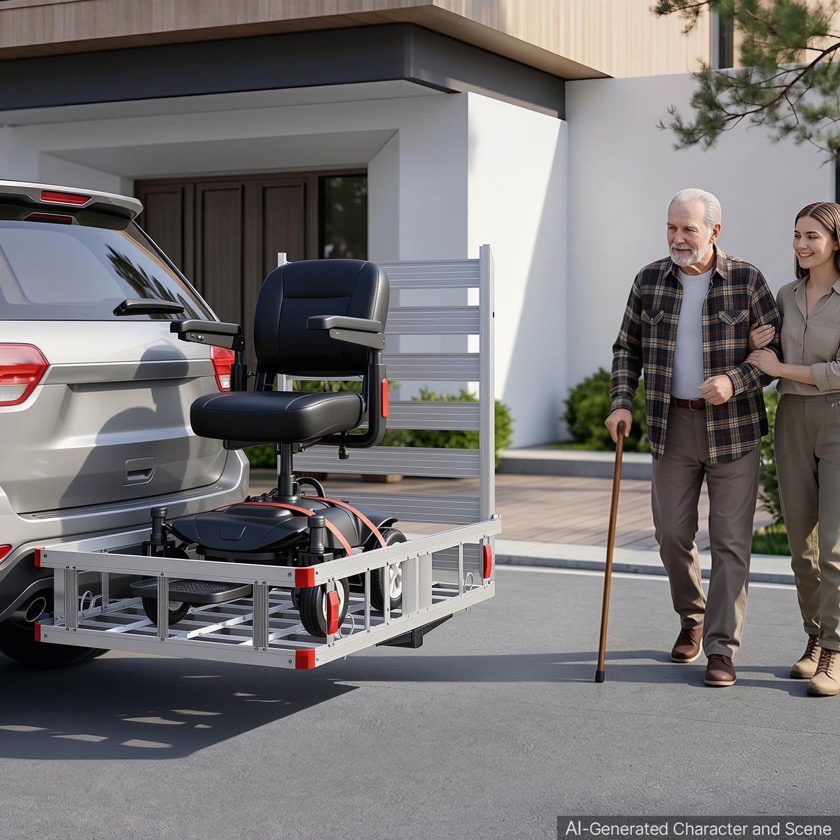 500LBS Aluminum Hitch Wheelchair Carrier with Folding Ramp F59716