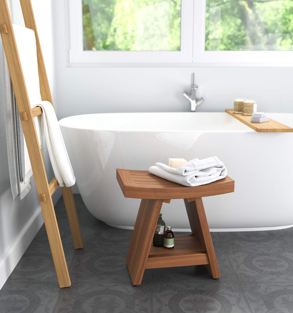 18" Teak Shower Bench with Shelf W14506