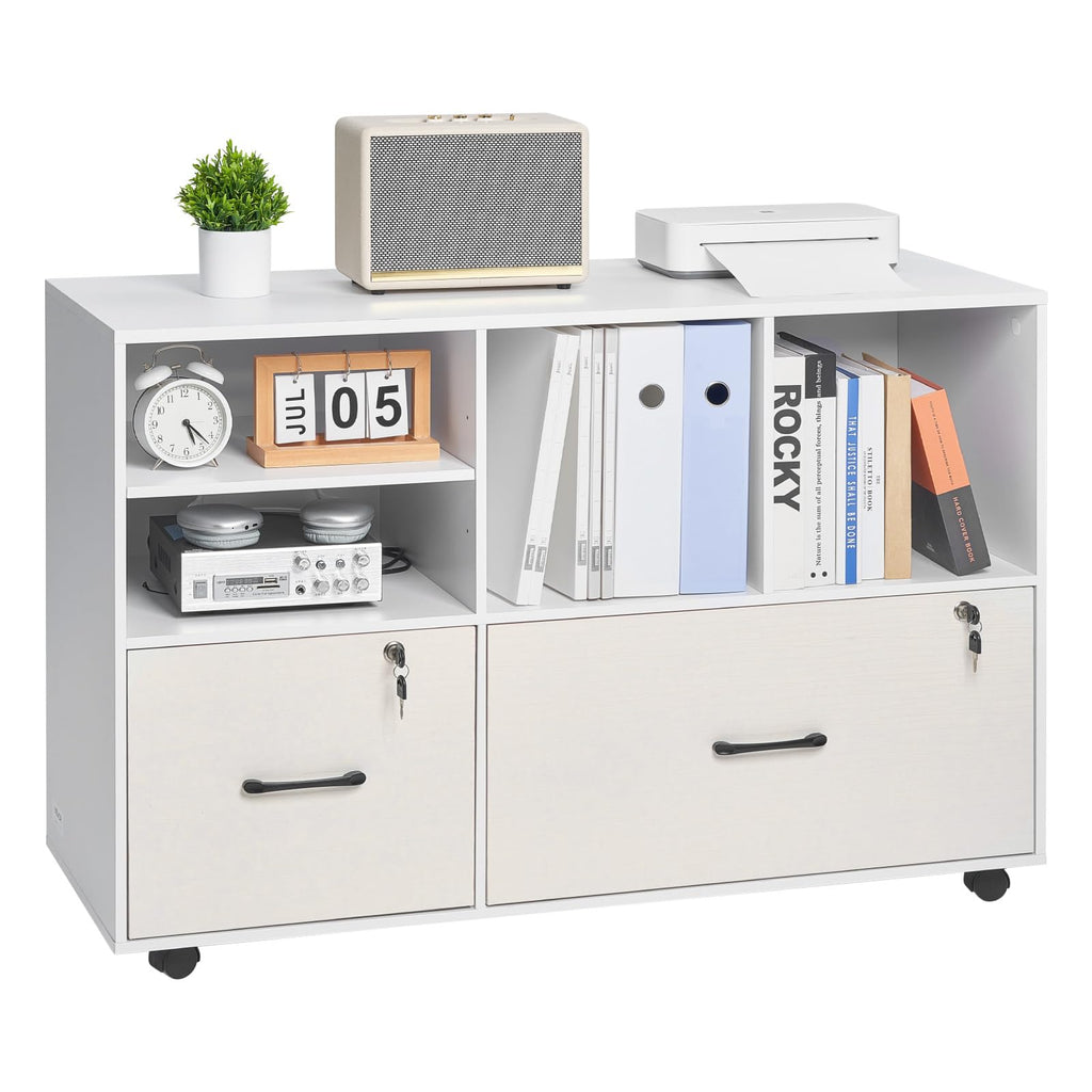White 2 Drawer Wooden Lockable Mobile File Cabinet K51080