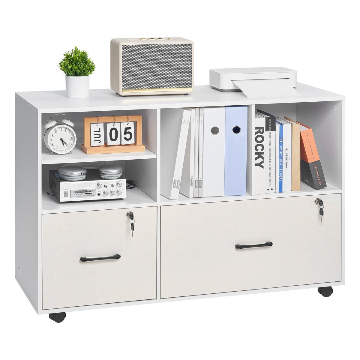 White 2 Drawer Wooden Lockable Mobile File Cabinet K51080