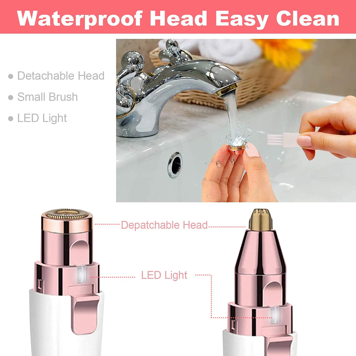 Facial Hair Remover 2-in-1 Rechargeable Epilator White F3838