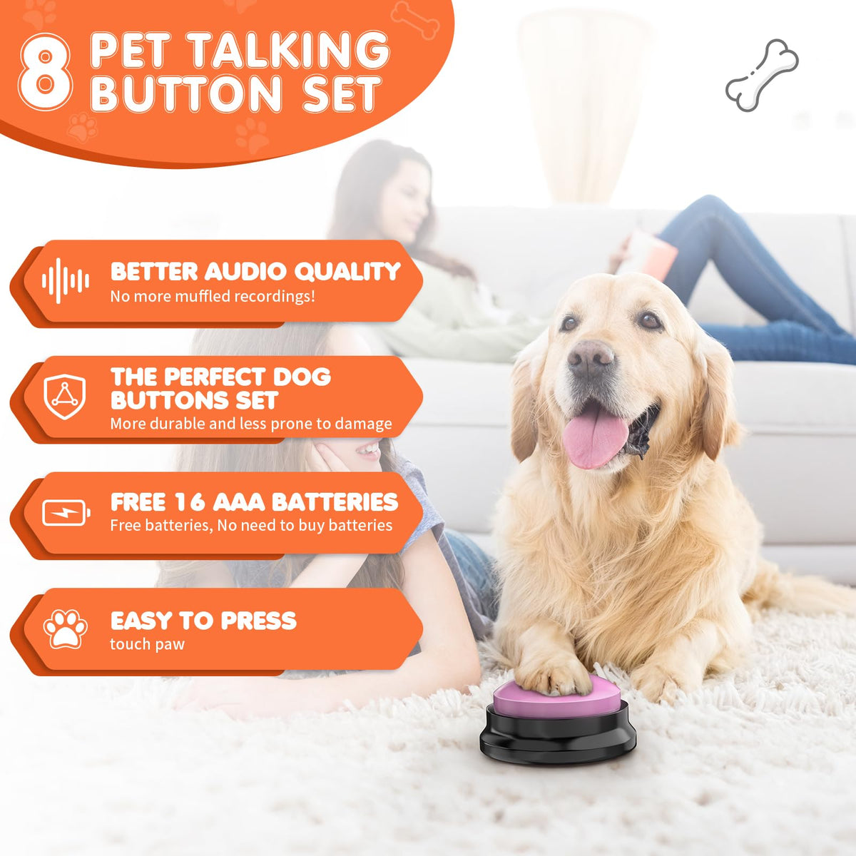 8 Recordable Sound Buttons Dog Training Toy N361