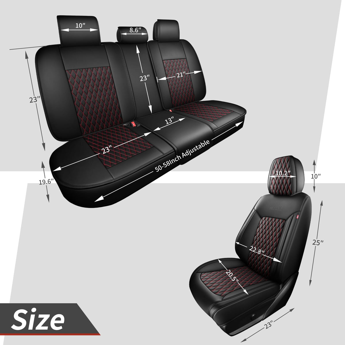 Black and Red Thick Nappa Leather Car Seat Covers Set of 2 Q4329
