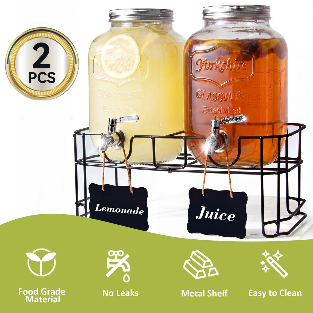 2-Pack 1-Gallon Glass Drink Dispensers with Wire Stand K6967