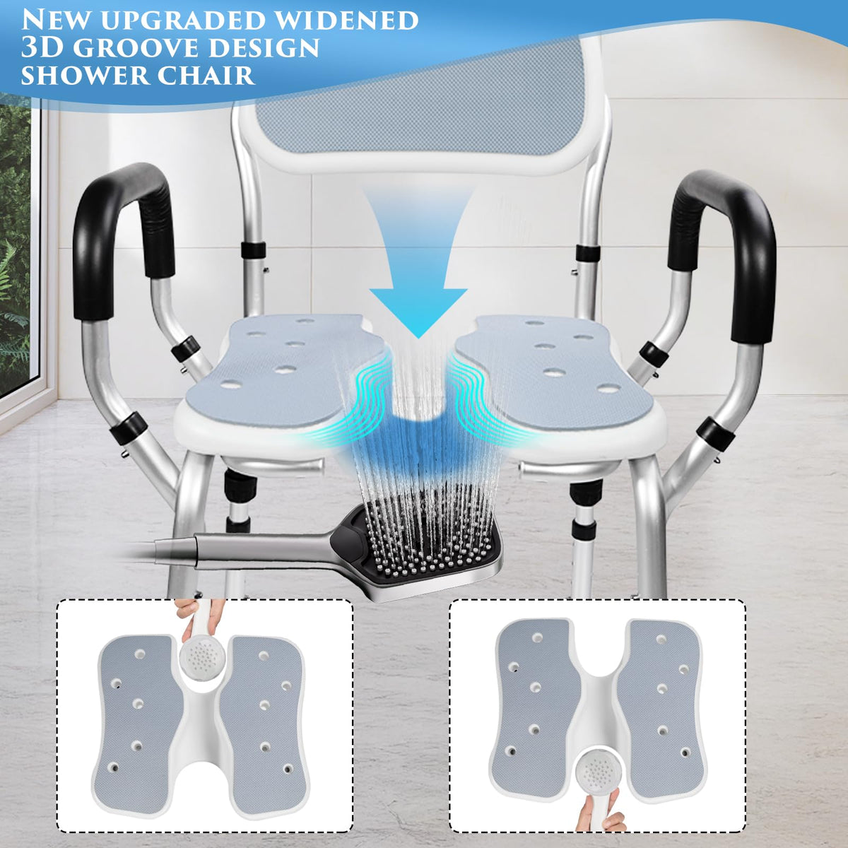 Shower Chair with U-Shaped Seat, Adjustable Height, 350 lb U9771