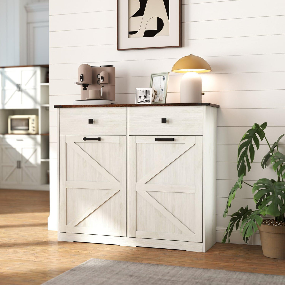 Brown and Antique White 20 Gallon Tilt-Out Trash Cabinet N204175