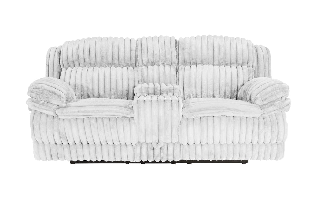 Light Gray Corduroy Reclining Loveseat with Storage Drawer L36635
