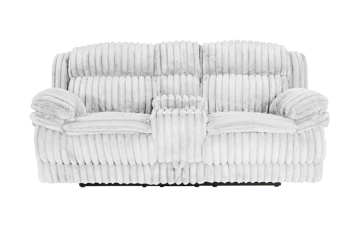 Light Gray Corduroy Reclining Loveseat with Storage Drawer L36635