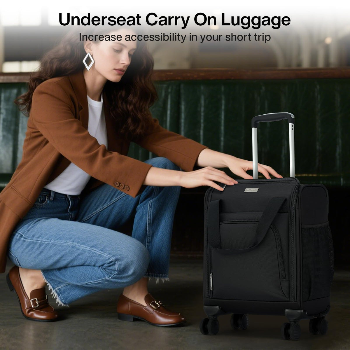 Black 16-inch Underseat Carry On Luggage with Wheels E327