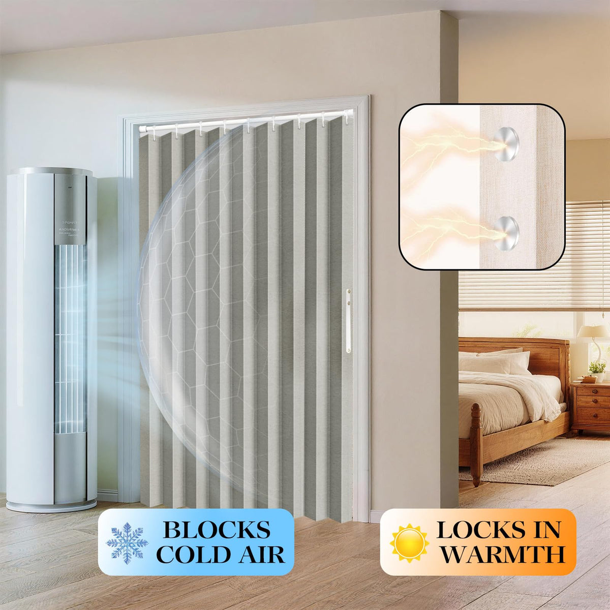 100% Blackout Fabric Folding Door Curtain with Magnetic Closure N555