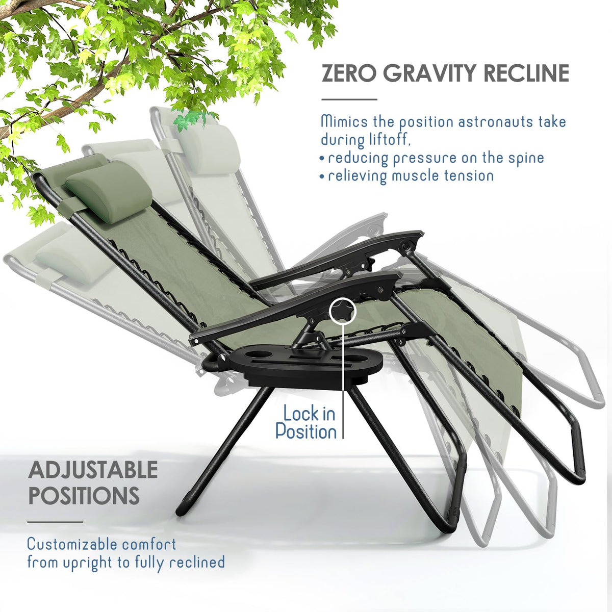 Zero Gravity Chairs Set of 2 with Pillows & Cup Holder Trays G509669