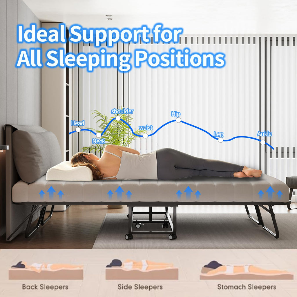 Queen Size Folding Bed with Memory Mattress and Headboard C388