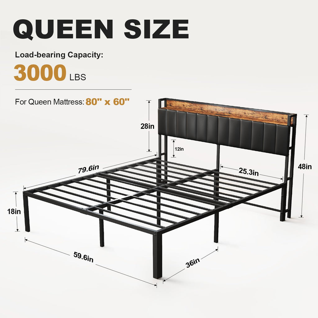Queen Bed Frame with Upholstered Headboard X90568