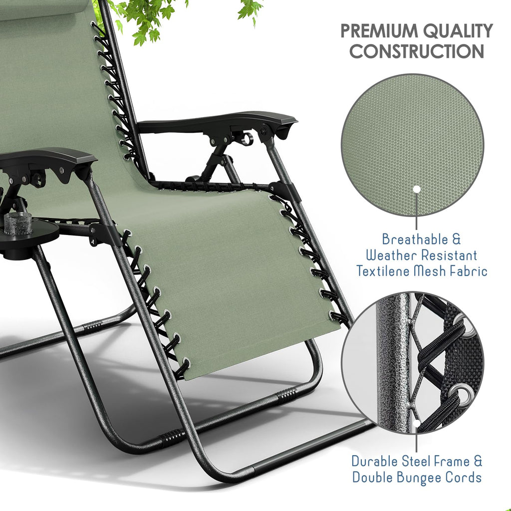 Zero Gravity Chairs Set of 2 with Pillows & Cup Holder Trays G509669