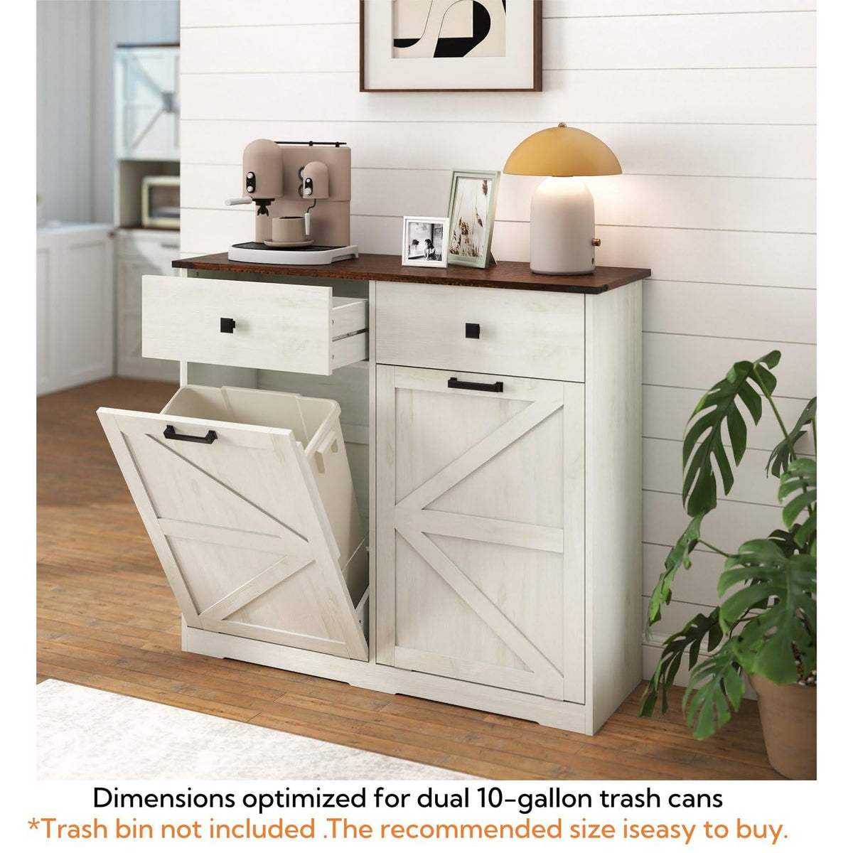 Brown and Antique White 20 Gallon Tilt-Out Trash Cabinet N204175