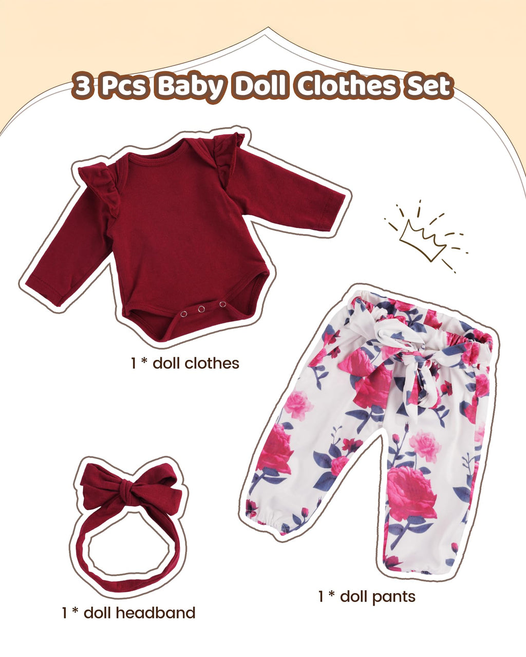 3 Pcs Baby Doll Clothes for 17-22 Inch Dolls W1294