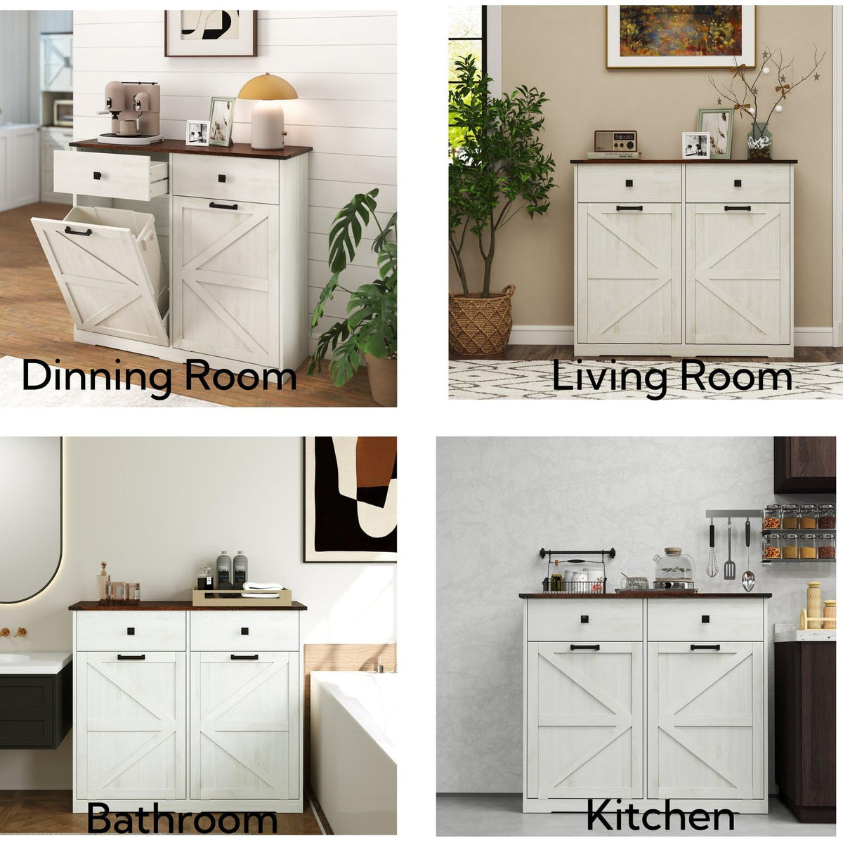 Brown and Antique White 20 Gallon Tilt-Out Trash Cabinet N204175