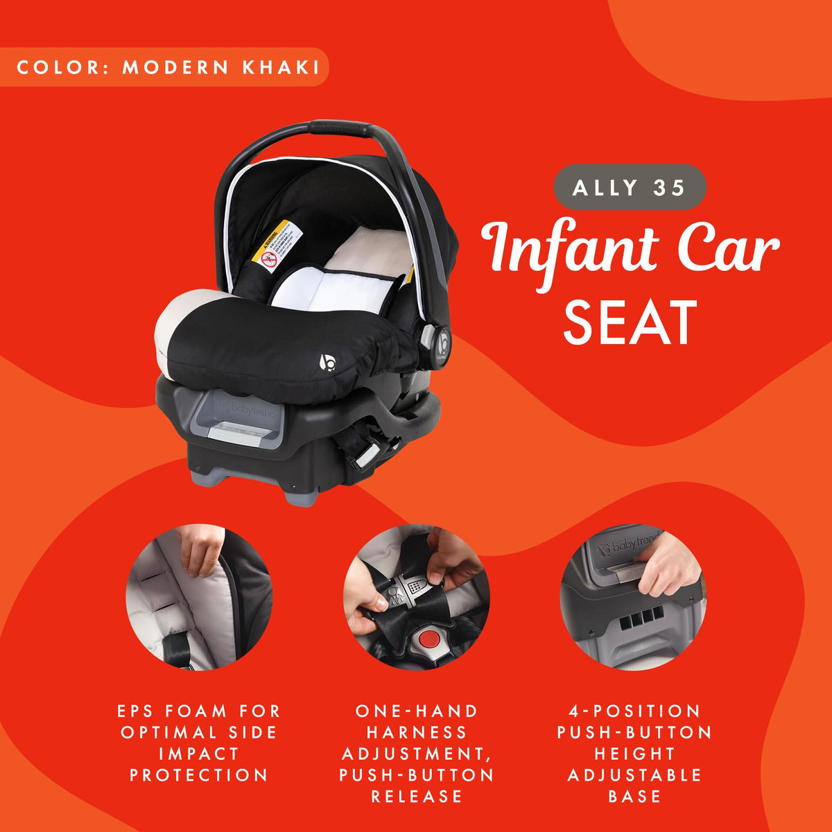 Khaki Infant Car Seat with Cover and Harness H1226