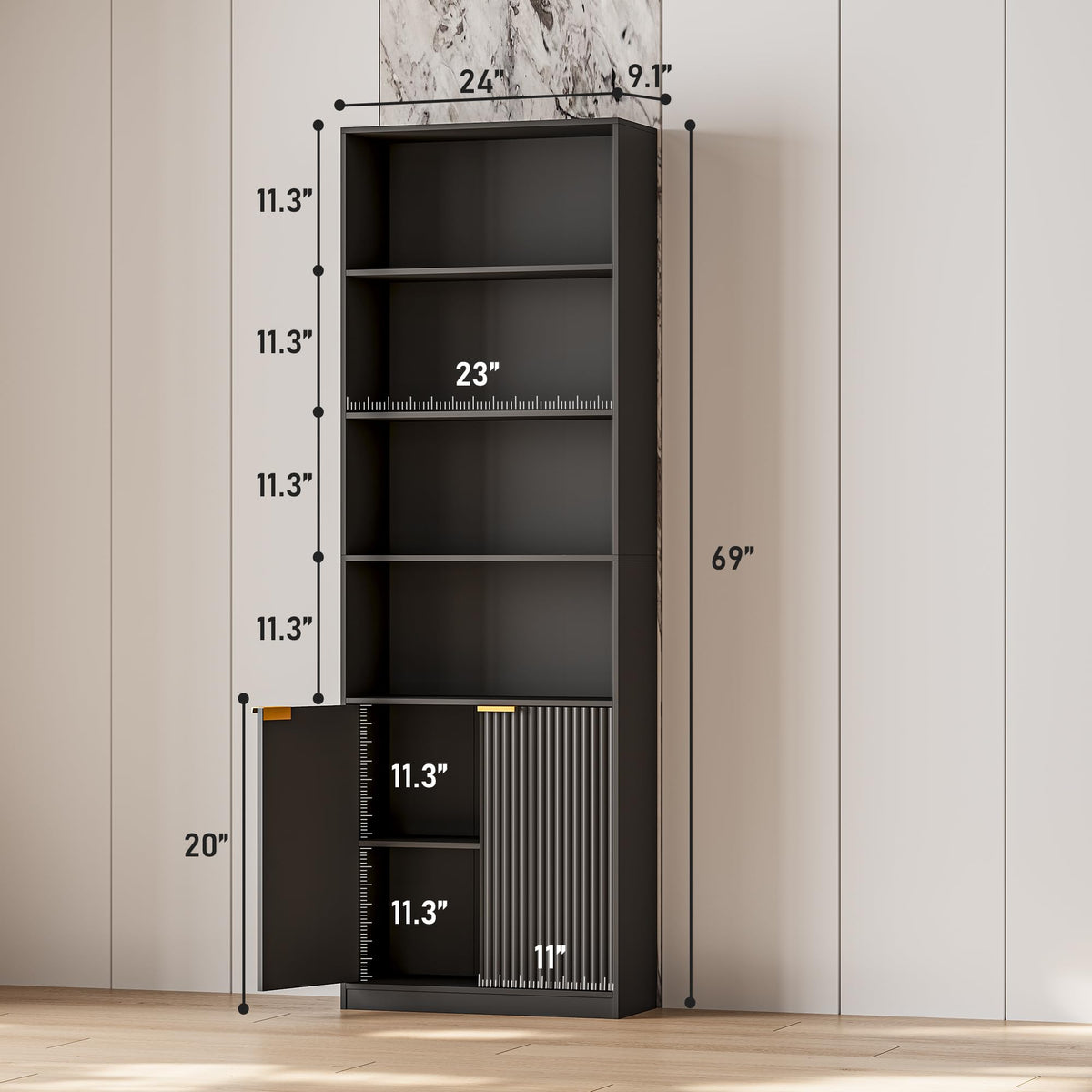69" Tall 6 Shelf Bookcase with Doors W79546
