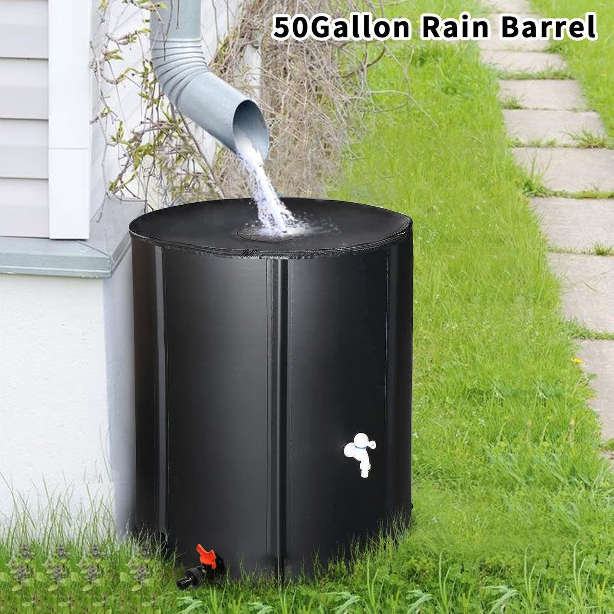 Collapsible 50 Gallon Rain Barrel with Spigot R420