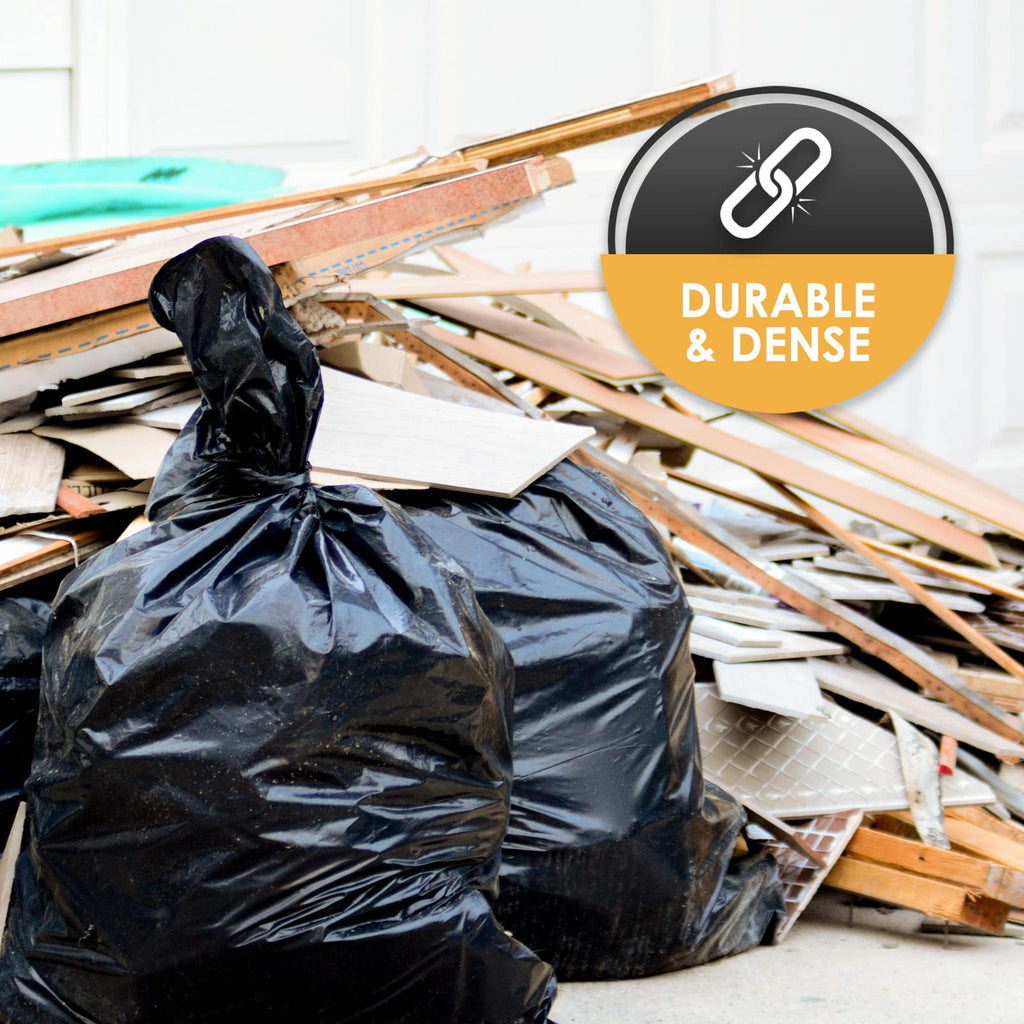 Heavy Duty 42-Gallon Contractor Trash Bags, Tear Resistant, Black, 10 Ct H2510