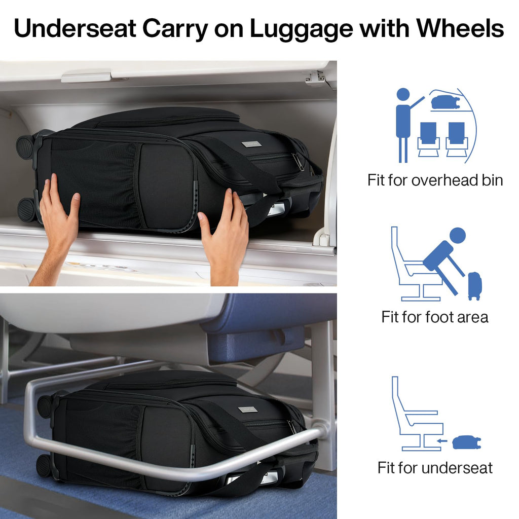 Black 16-inch Underseat Carry On Luggage with Wheels E327