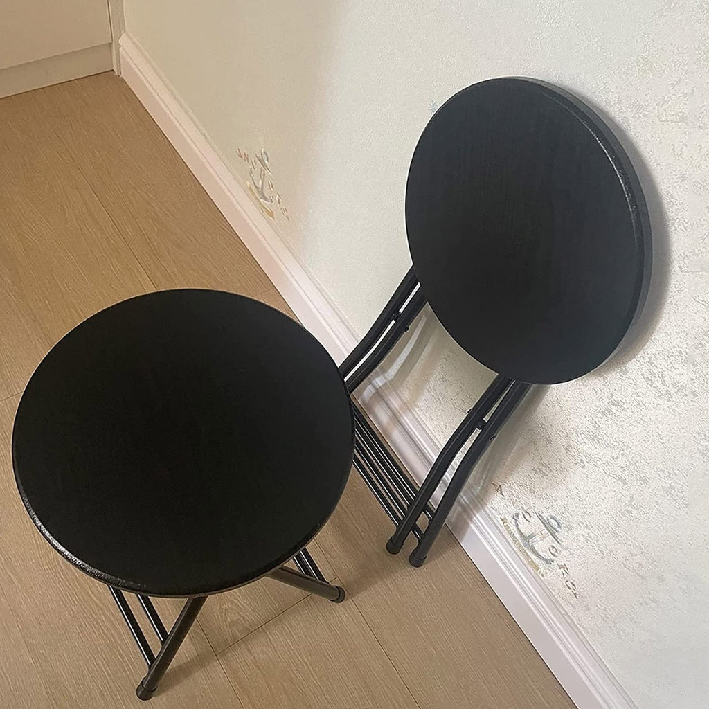 Black Round Folding Stool with Metal Frame Q293