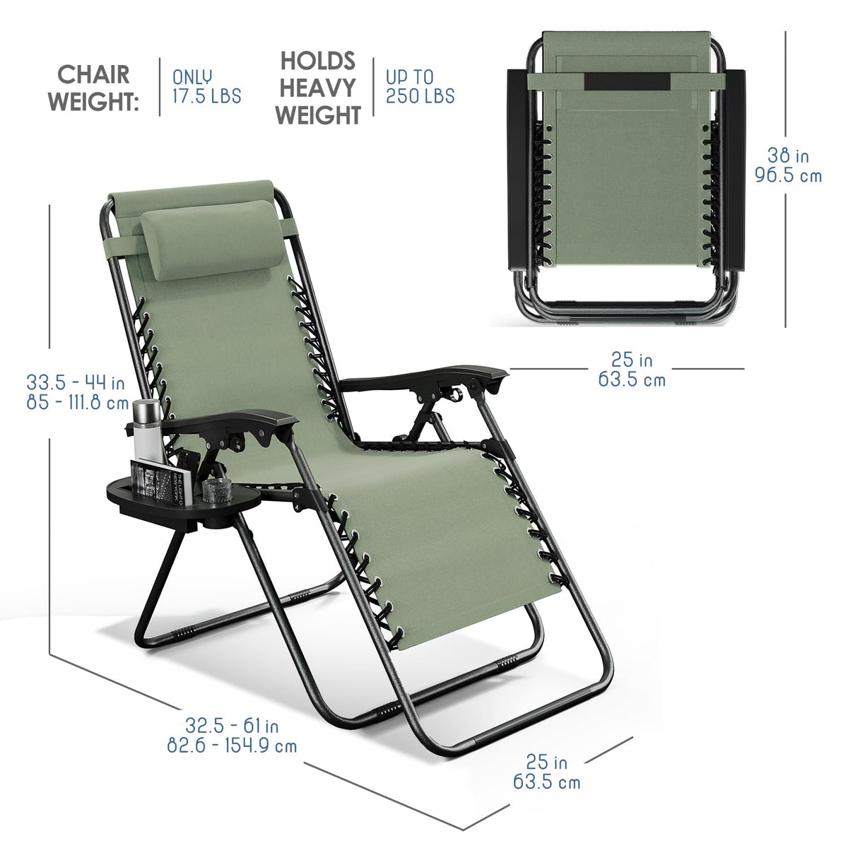 Zero Gravity Chairs Set of 2 with Pillows & Cup Holder Trays G509669