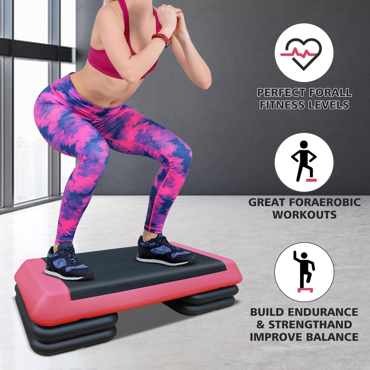 28.5'' Adjustable Aerobic Step Platform with 4 Stackable Risers E85117