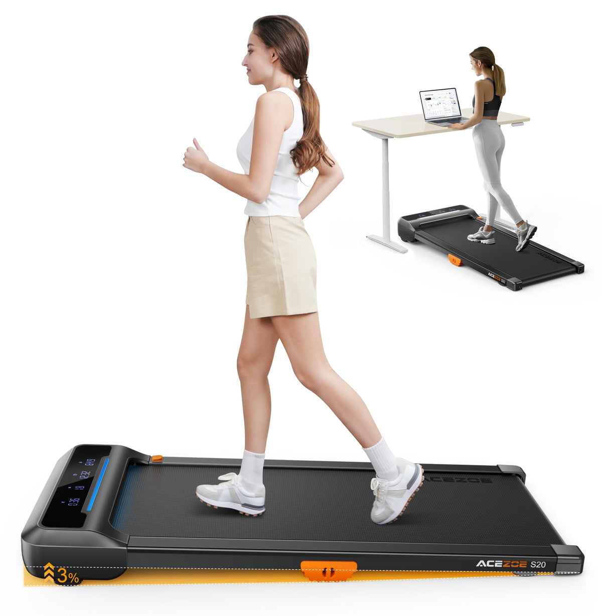 Walking Pad Treadmill with 10% Incline Y705443