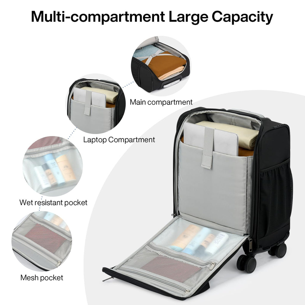 Black 16-inch Underseat Carry On Luggage with Wheels E327